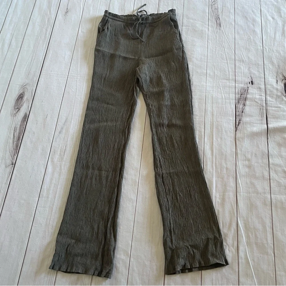 Zara Crinkle Gauze Pants Womens XS Gray High Rise Ankle Pull On Textured Pockets - Picture 4 of 15